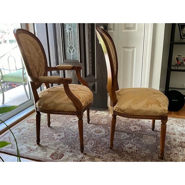2000 - 2009 Stickley French Louis XVI Directors Style Medallion Silk Oval Back 8 Chairs and 4 Arm Chairs For Sale - Image 5 of 15