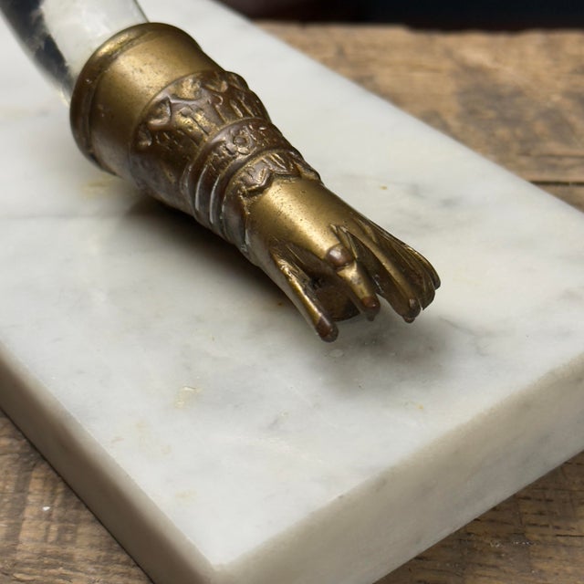 Pair of Antique Art Nouveau Hand Blown Glass Cornucopia Vases With Gilt Bronze Hands For Sale - Image 9 of 12