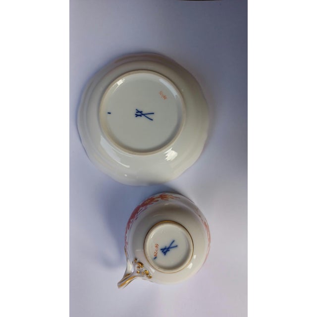 Red Indian Painting Coral Red Demitasse Mokka Cup and Saucer Duo from Meissen Porcelain, 1950s For Sale - Image 8 of 11