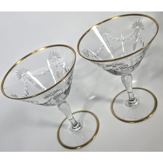Vintage Art Nouveau Cut Crystal Art Nouveau Champagne Coupes - a Pair For Sale - Image 4 of 11