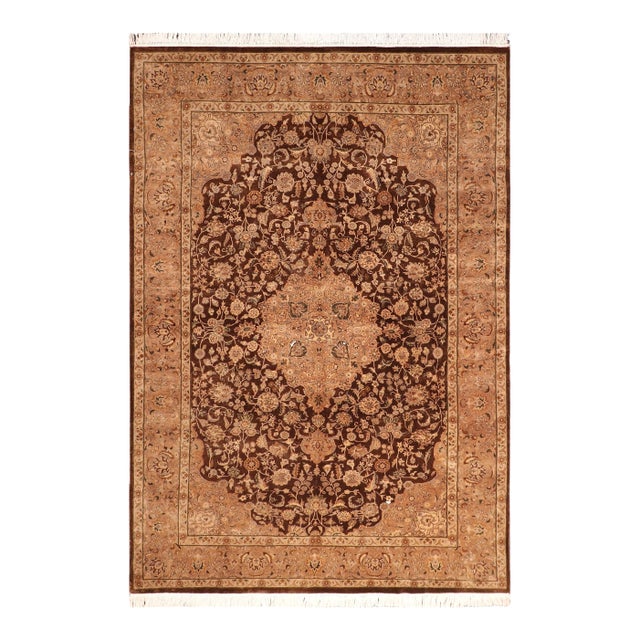 Medallion 1990's Pak-Persian Brown/Tan Wool Rug - 6'2'' X 9'4'' For Sale