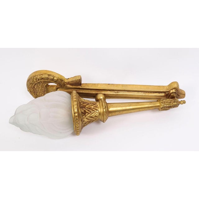 Antique Neo-Classical Ormolu and Glass Flaming Torch Wall Light, 1920s For Sale - Image 8 of 11