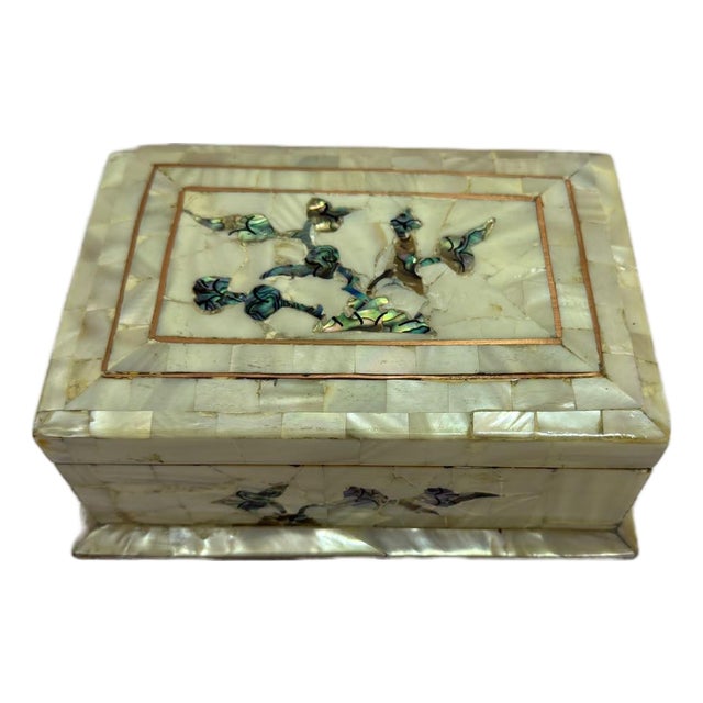 Handmade Mother of Pearl Jewelry Box – Egyptian Inlay Decor For Sale