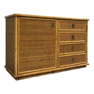 Vintage Rattan and Bamboo Low Sideboard, Italy, 1970 For Sale