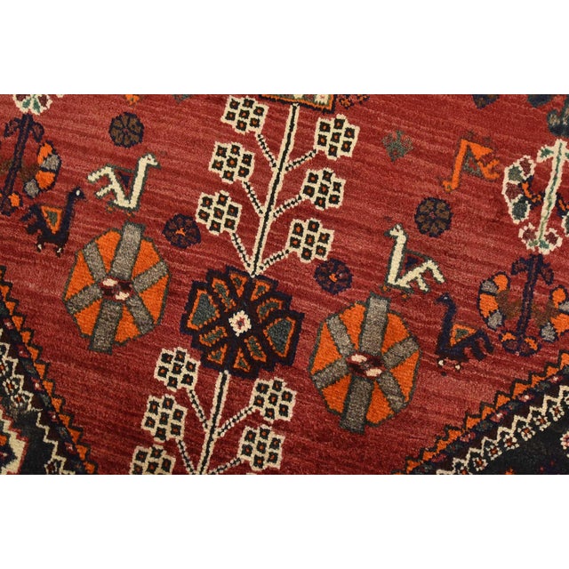 Shiraz Rug 3’4” X 5’7” Red Wool Vintage Tribal Hand-Knotted Oriental Carpet For Sale - Image 4 of 13
