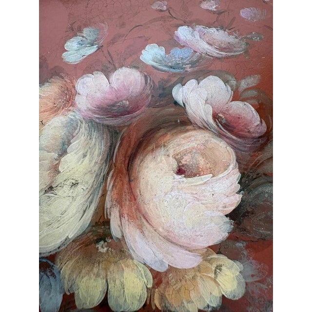 Blue Red Metal Tray with Floral Decoration, France, 1950s For Sale - Image 8 of 10