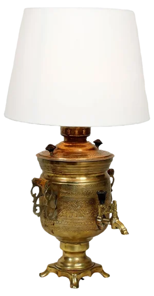 Vintage Islamic Engraved Brass Samovar Table Lamp, 1940s