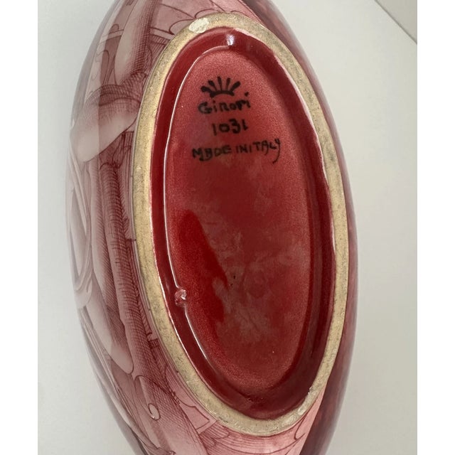 Burgundy Mid 20th Century Gio Ponti Richard Ginori Italian Pottery Art Deco 1031 Bowl Rare Male Figure For Sale - Image 8 of 11