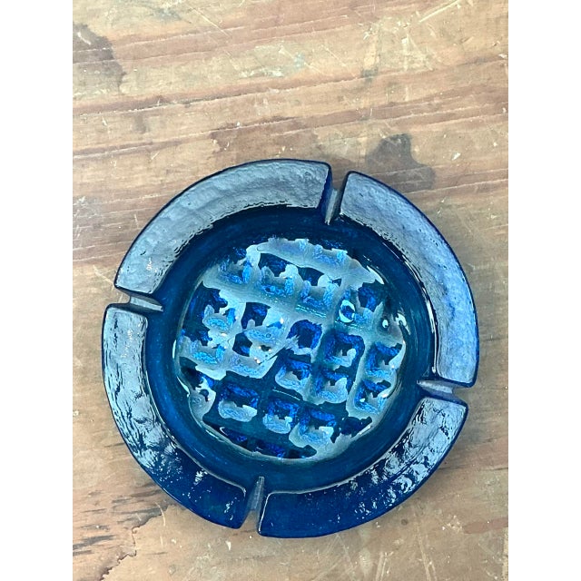 Glass Vintage MCM Cobalt Glass Ashtray For Sale - Image 7 of 12