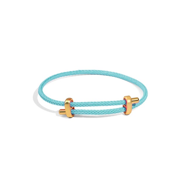 Metal Turquoise Glow Adjustable Gold Rope Bracelet For Sale - Image 7 of 9