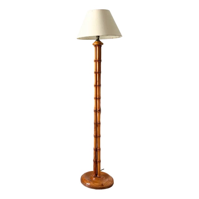 Mid-Century Faux Bamboo Turned Wooden Column Floor Lamp, Britain, 1980s For Sale