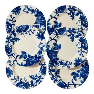 Set of Six Royal Stanford Dinner Plates in Blue and White For Sale