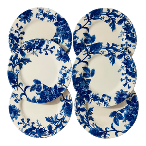 Set of Six Royal Stanford Dinner Plates in Blue and White