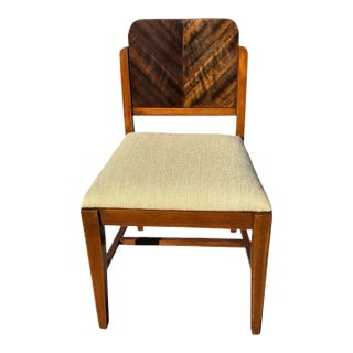 1930s Art Deco Walnut French Vanity Chair Newly Upholstered For Sale