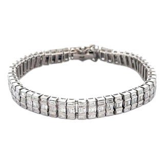16 Carat Baguette Cut Diamond 18k White Gold Multi-Link Bracelet For Sale
