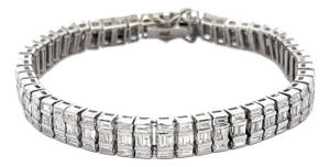 16 Carat Baguette Cut Diamond 18k White Gold Multi-Link Bracelet