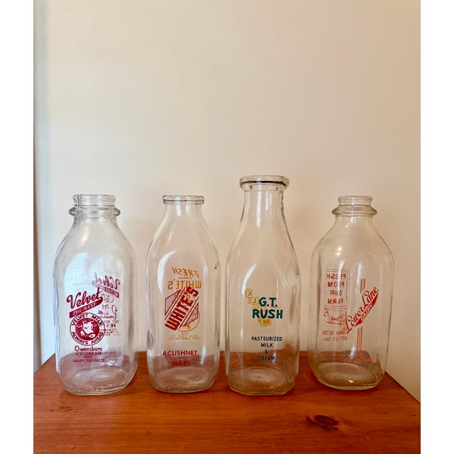 American Set of 5, Vintage Milk Bottles and Holder for Flowers/Display For Sale - Image 3 of 15