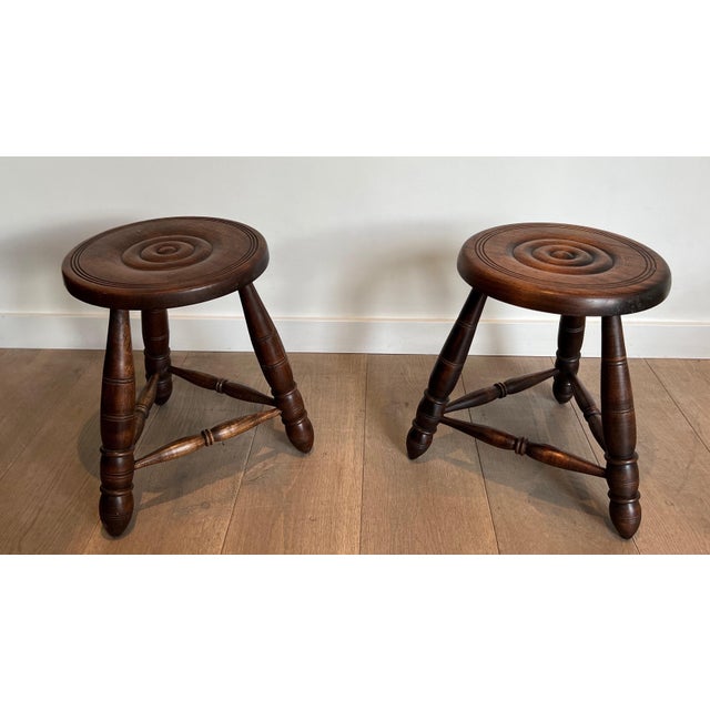 Turned Wooden Stools Attributed to Charles Dudouyt - a Pair For Sale - Image 12 of 12