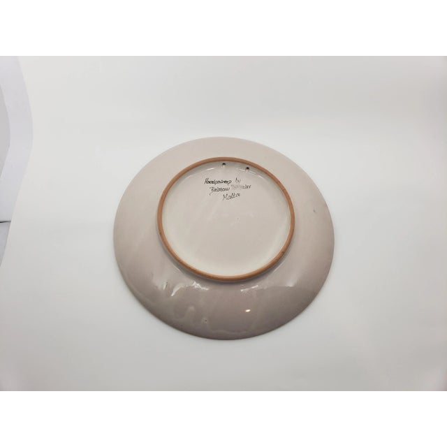 1990s 1990s Hand-Painted Geometric Blue Design Decorative Plate by Bristow Potteries Malta For Sale - Image 5 of 6