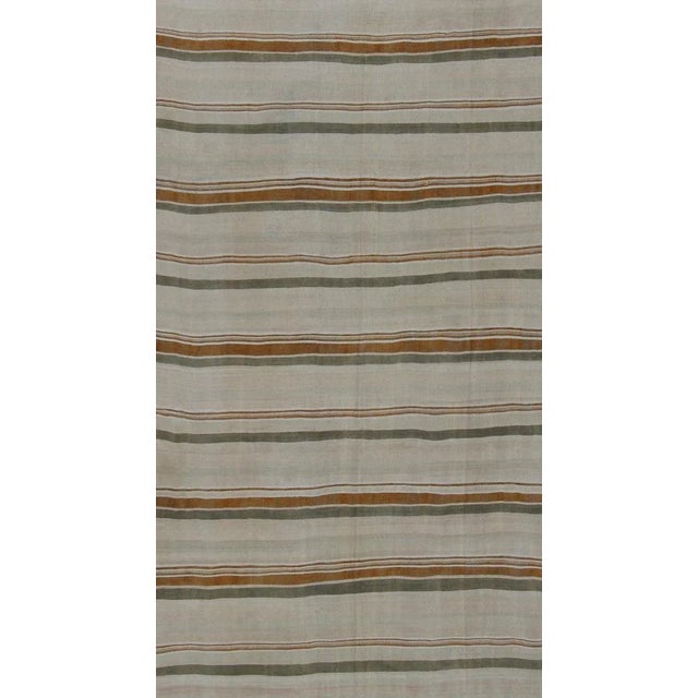Large Kilim Vintage Rug With Green-Gray and Cognac Color in Stripe Design For Sale - Image 4 of 10