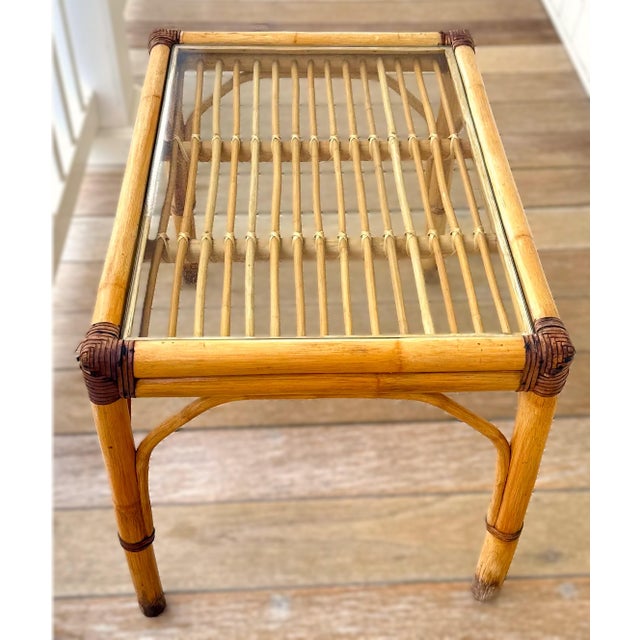 Vintage Rattan Bamboo Glass Top Table For Sale In New York - Image 6 of 8