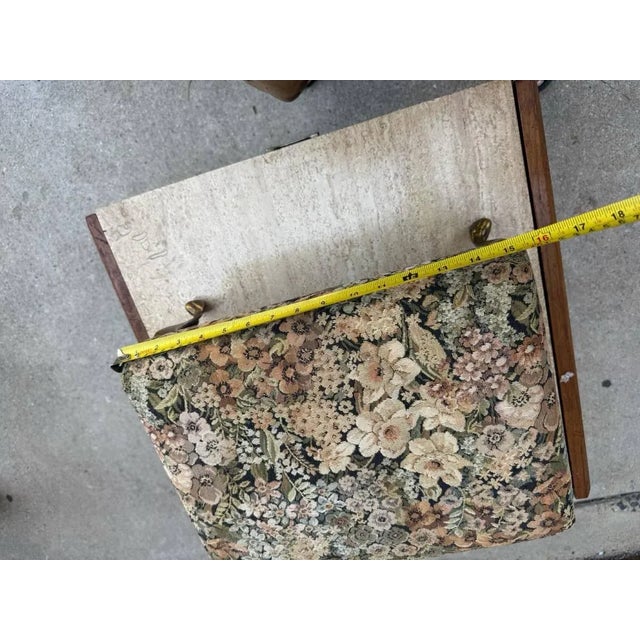 Metal Late 20th Century Vintage Queen Anne Style Stool Floral Upholstered and Brass Color Metal Leg Footstool For Sale - Image 7 of 8