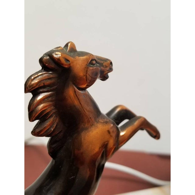 Glass French Art Deco Horse Table Lamp with Blue Glass Globe and Veined Marble Base, 1920s For Sale - Image 7 of 10