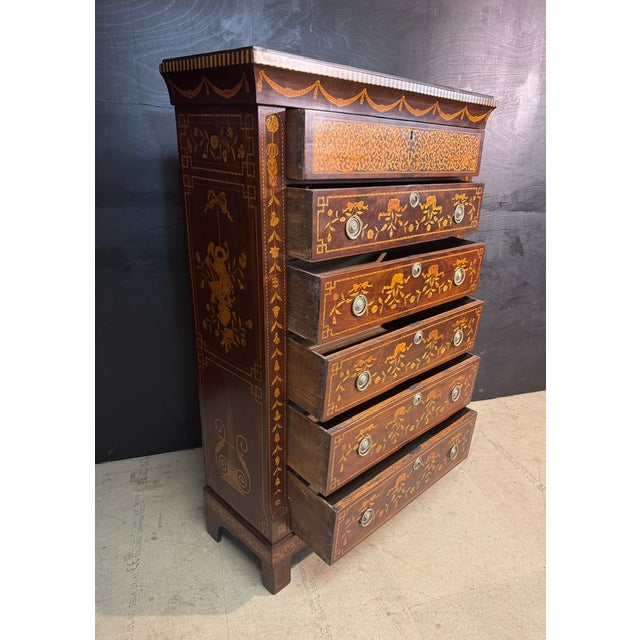 Mid 18th Century Tall 18th Century Dutch Marquetry Chest of Drawers For Sale - Image 5 of 17