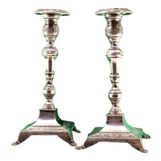 Silver Candlesticks with Turned and Engraved Shafts, Set of 2 For Sale