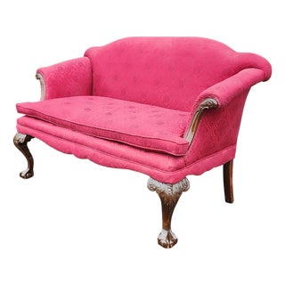 Antique Turn of the Century Chippendale Style Carved Mahogany Settee Loveseat, C1890-1910 For Sale