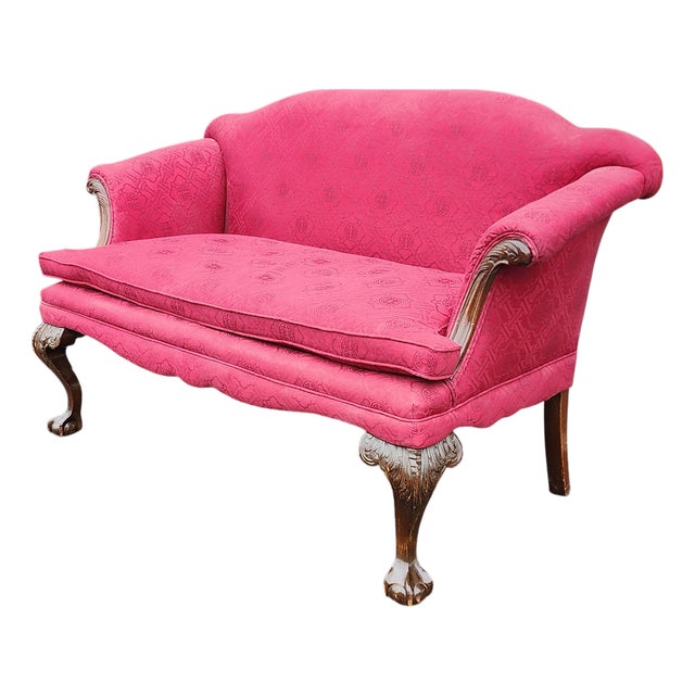 Antique Turn of the Century Chippendale Style Carved Mahogany Settee Loveseat, C1890-1910 For Sale