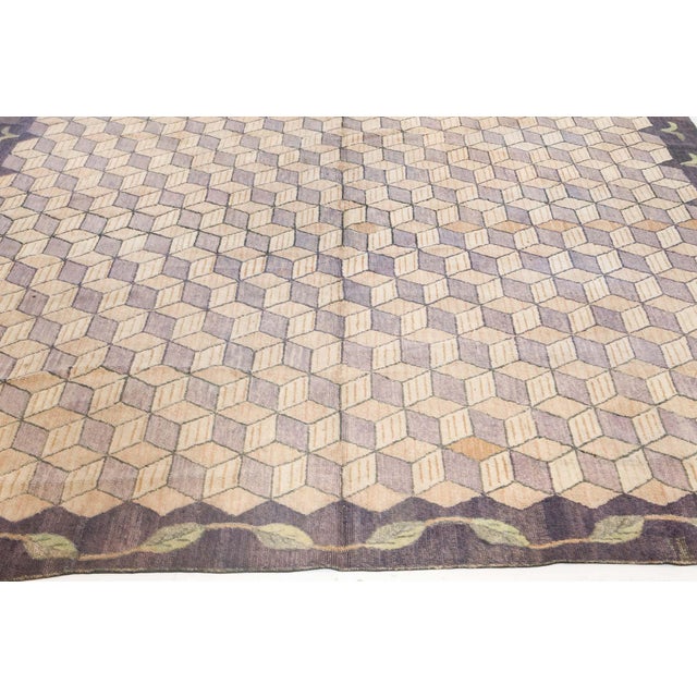 Mid 20th Century Doris Leslie Blau Vintage American Hooked Geometric Rug For Sale - Image 5 of 9