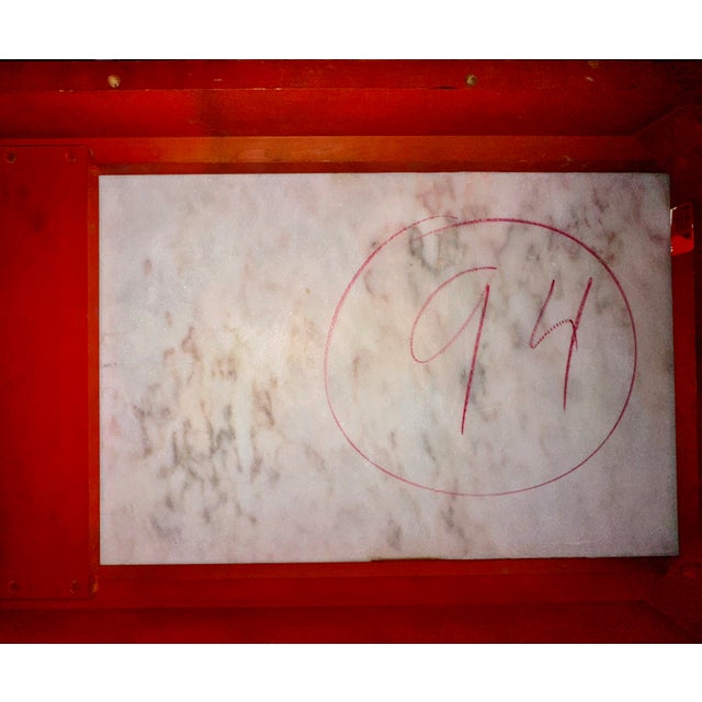 Vintage 1960s Gold Gilt Wood and Calacatta Marble Neoclassical Sled Coffee Table With Carved Fleur-De-Lis Design For Sale - Image 13 of 14