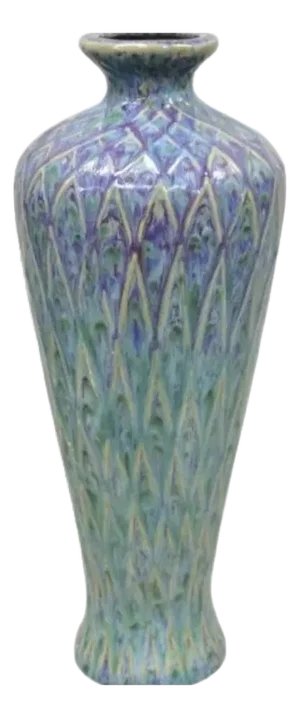 20th C. Mid Century Modern Ceramic Pottery Glazed Feather Pulled 20" Purple Blue Vase