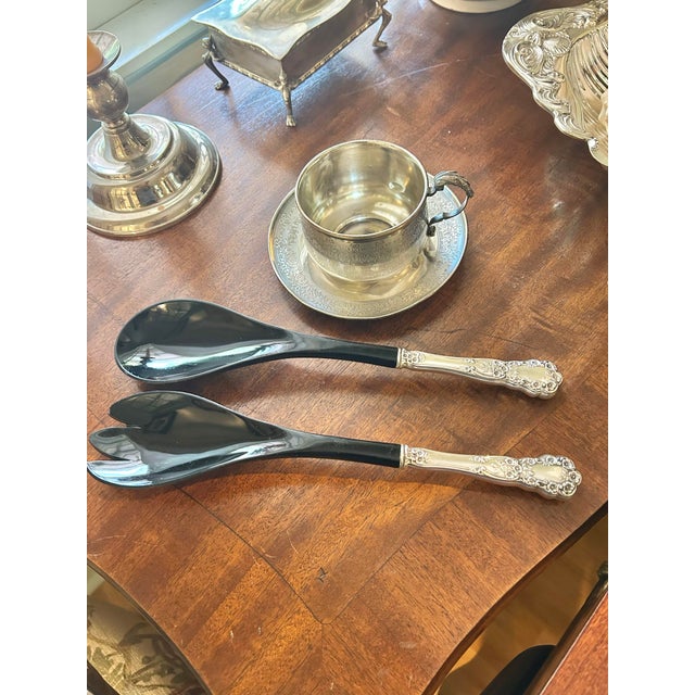 Victorian Vintage Gorham Sterling Silver “Buttercup” Hostess Salad Serving Set - Fork and Spoon For Sale - Image 3 of 8
