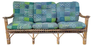 Three-Seater Sofa in Rattan with Original Cushions, 1950s