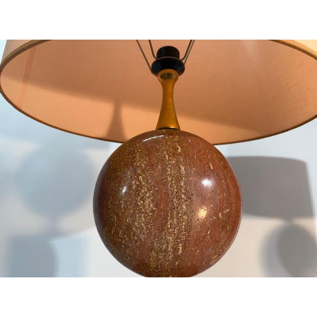 Red Travertine and Brass Lamps from Philippe Barbier, 1970s, Set of 2 For Sale - Image 6 of 13