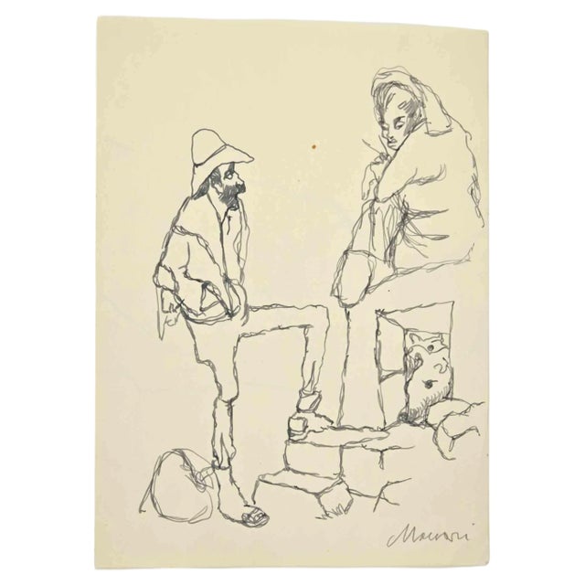 Mino Maccari, Prisoners, Ink Drawing in Ink, 1960s For Sale