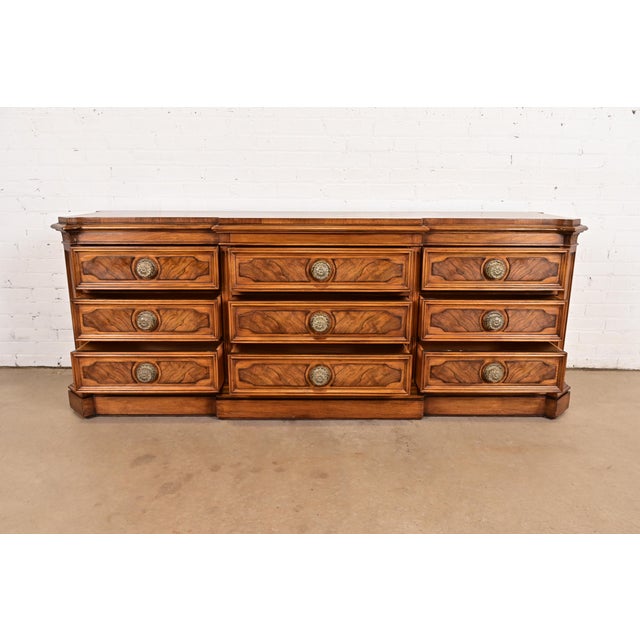 1980s Karges French Regency Louis XVI Burled Walnut Triple Dresser or Credenza For Sale - Image 5 of 15