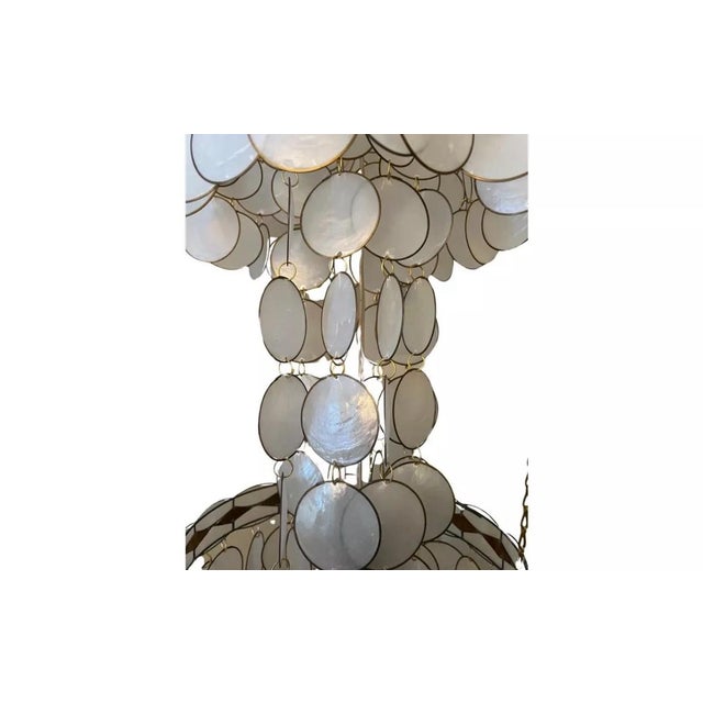 1960s Vintage Mid Century Modern Capiz Hanging Chandelier Shell Lamp Brass 1960s For Sale - Image 5 of 10