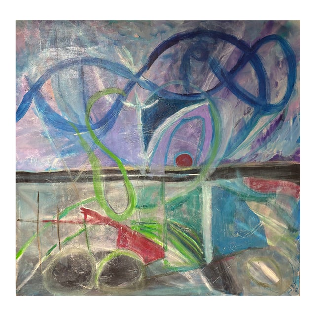 Large Vintage Contemporary Abstract Oil Painting 50 X48 For Sale