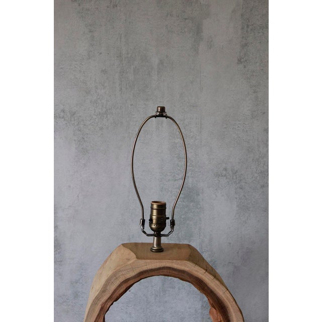Wood Rustic Teak Wood Table Lamp, Vintage Circular Design For Sale - Image 7 of 12