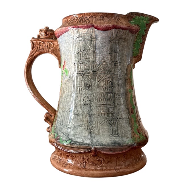 Ceramic Vintage Burleigh Ware Coronation Jug — Queen Elizabeth II Commemorative Relief Pitcher — 8.5” For Sale - Image 7 of 11