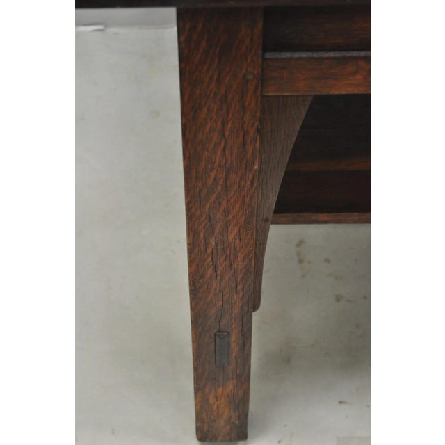 Antique Gustav Stickley Arts & Crafts Mission Oak Two Drawer Library Table Desk For Sale - Image 14 of 18