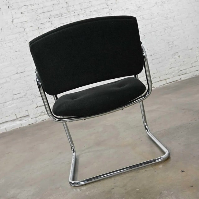 Vintage Modern Black & Chrome Cantilever Chair by United Chair Co Style of Steelcase For Sale - Image 11 of 13