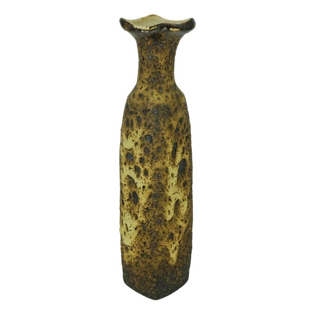 Raw Fat Lava Glaze Vase in Brown & Beige by Marius Van Woerden for Vest Keramik, Netherlands For Sale