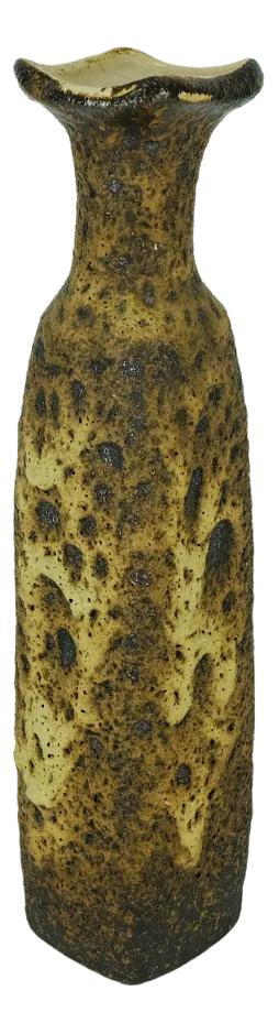 Raw Fat Lava Glaze Vase in Brown & Beige by Marius Van Woerden for Vest Keramik, Netherlands