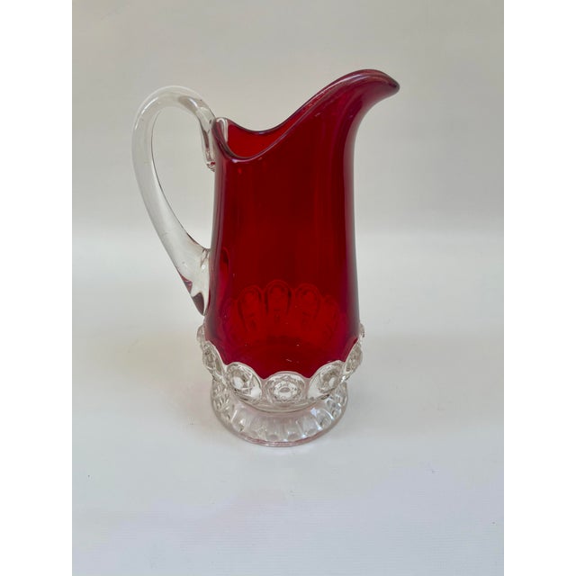 Kings Lynn Glass Large Art Deco Vintage Ruby Stained Glass Pitcher or Vase For Sale - Image 4 of 7
