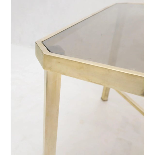 Metal Solid Polished Brass Square X Base Side Coffee Table with Smoked Glass top For Sale - Image 7 of 9