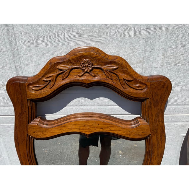 Brown Pair of Vintage Drexel Heritage French Provincial Fruitwood Carved Mirrors, 1970s For Sale - Image 8 of 12